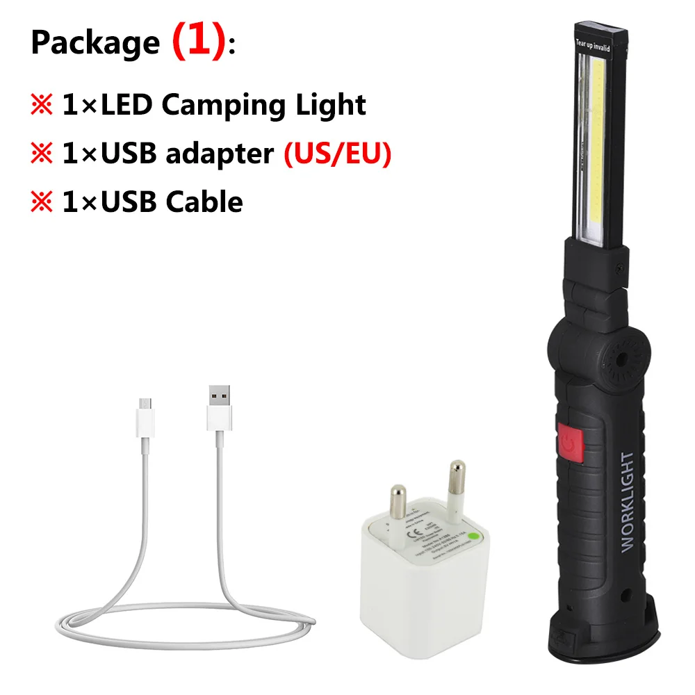 ANJOET Многофункциональный складной рабочий свет переносной светодиодный фонарик USB Перезаряжаемый+ Магнитный+ крюк COB Открытый Кемпинг лампа - Испускаемый цвет: Package (1)