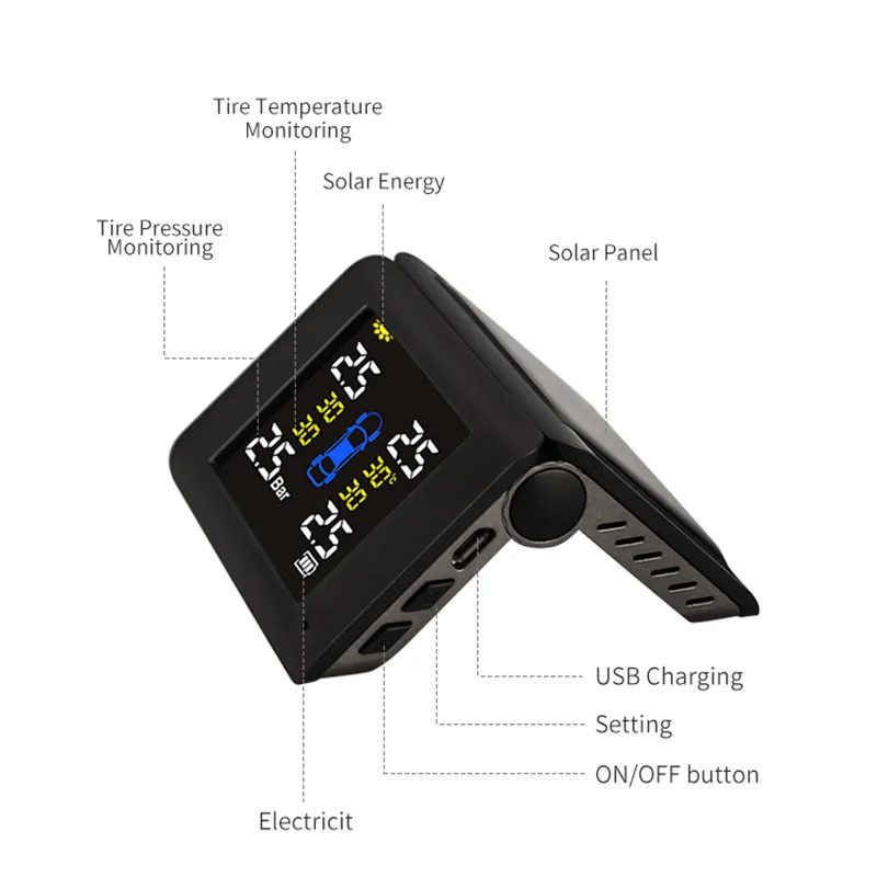 Folding Wireless Tire Pressure Monitoring Alarm System TPMS for Hyundai For KIA Universal Digital Solar-Powered Car TPMS Folding Wireless Tire Pressure Monitoring Alarm System TPMS for Hyundai For KIA Universal Digital Solar-Powered Car TPMS