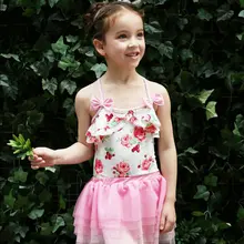 Футболки с цветочным принтом для маленьких девочек; купальник для девочки комплект из 3 предметов, комплекты Новинка года Летний стиль девушки Купальный костюм для От 2 до 14 лет