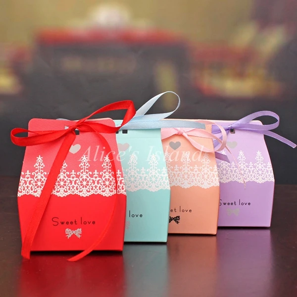 

50pcs Sweet Love Wedding Favor chocolate Candy Box with Ribbon wedding souvenirs lembrancinha de casamento decoration mariage