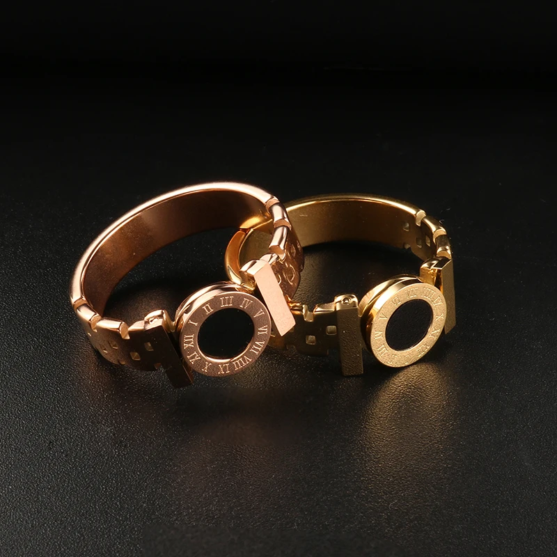 Классические кольца из нержавеющей стали розового золота, винтажные черные римские цифры, кольца для женщин, брендовые ювелирные изделия