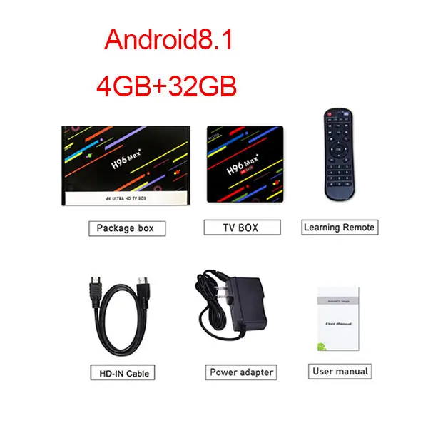 H96 MAX PLUS RK3328 ТВ смарт-бокс 4 K Ultra HD 4G 32G 4G 64G android 8,1 wifi 2,4g медиа-проигрыватель Google телеприставка - Цвет: 32gb tv box