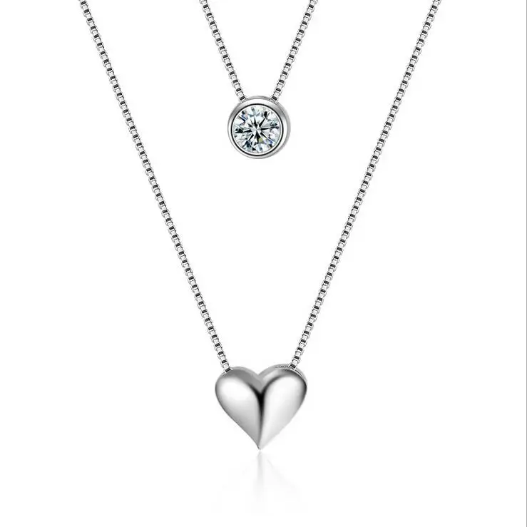 

Hot sell fashion romantic love heart crystal women 925 sterling silver ladies`pendant necklaces short chain jewelry cheap gift