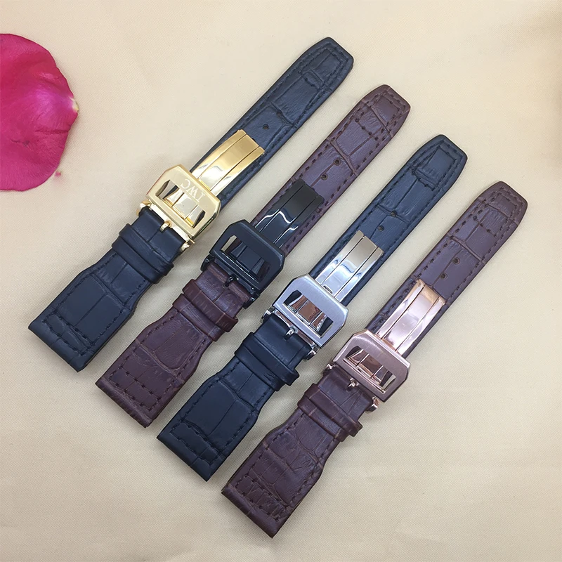 

Quality genuine leather watch band 22mm black brown classic crocodiling bracelet replacement leather strap