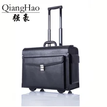 Роскошный деловой костюм на колесиках из коровьей кожи, чехол пилот капитан, чемодан на колесиках, мужская мода 17 дюймов, чехол для путешествий, женский черный