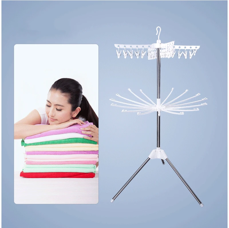 Simple Foldable Drying Rack Floor Folding Mobile Towel Rack Hanger Balcony Hanger Stand Indoor Sun Clothes Rack Furniture