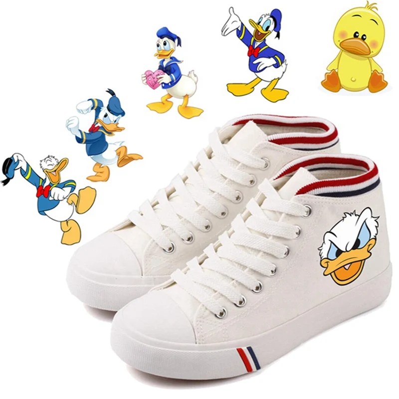 

Lovely Funny Donald Duck Cartoon pattern Cool Printing Women's High-top Double Canvas Shoes Fashion Casual Shoes