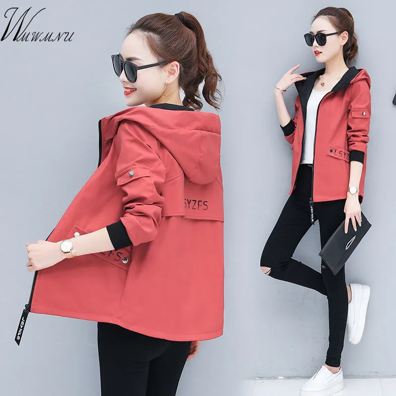 

Mom's Hooded Long-Sleeved Casual Windbreaker Jacket Women's Plus size Jacket Female Long Section Loose Thin coat Tops 2019 New