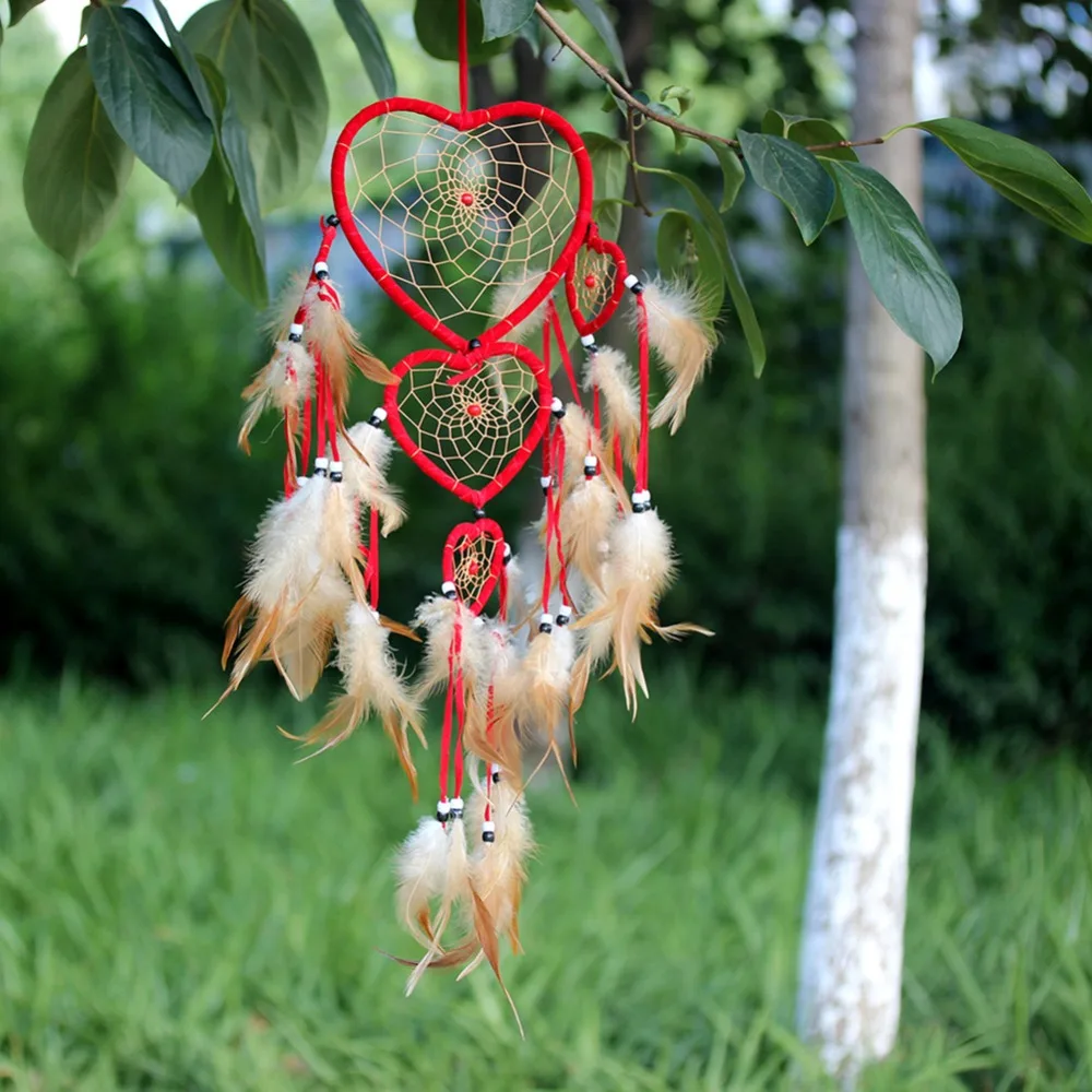 Heart Shaped Design Dream Catcher with Feathers Wall Hanging Decor