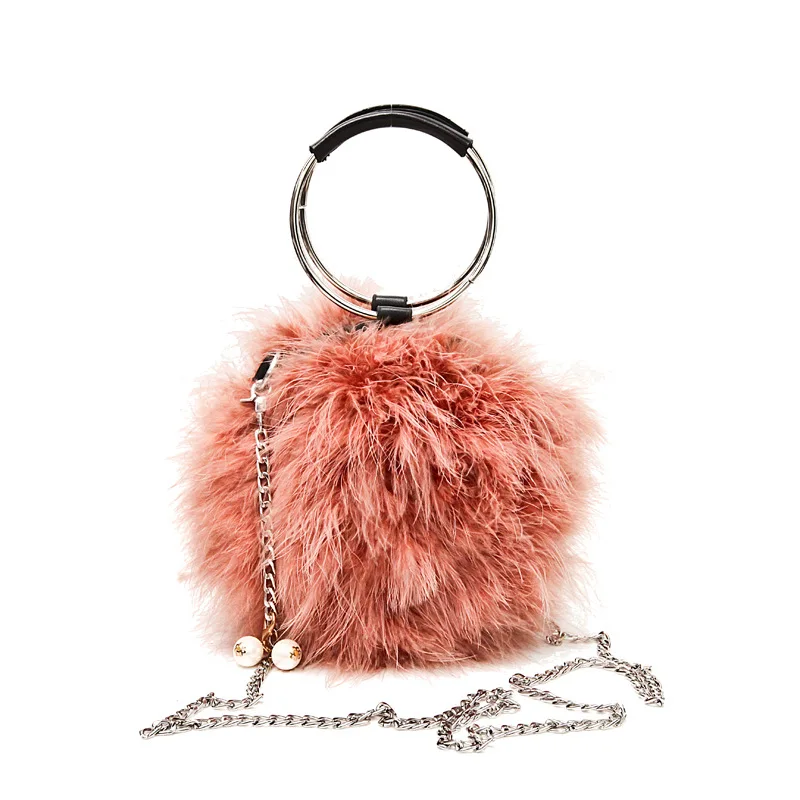 

Autumn and winter new cute Japanese Korean version of the fur plush women small bag Messenger round shoulder chain bag purple
