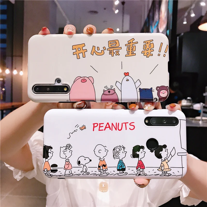 

Cute Dog Cartoon Charlie Peanuts Phone Lanyard Cases for Huawei P30 Pro P20 Mate 20 nova 4 4e honor 20 pro Soft Silicone Cover