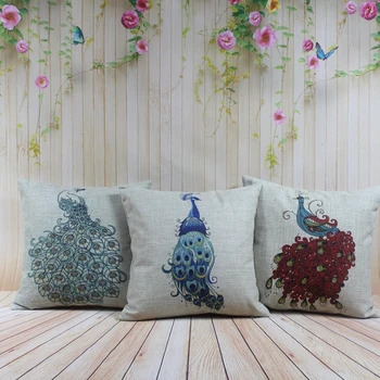 

Peacock pillow cover, European court style animal cartoon watercolor Peacock throw pillow case pillowcase wholesale