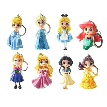 

9-10cm 8pcs/lot princess keychain figure model toy cute Mermaid Snow White Cinderella Ariel Belle keychain figure model