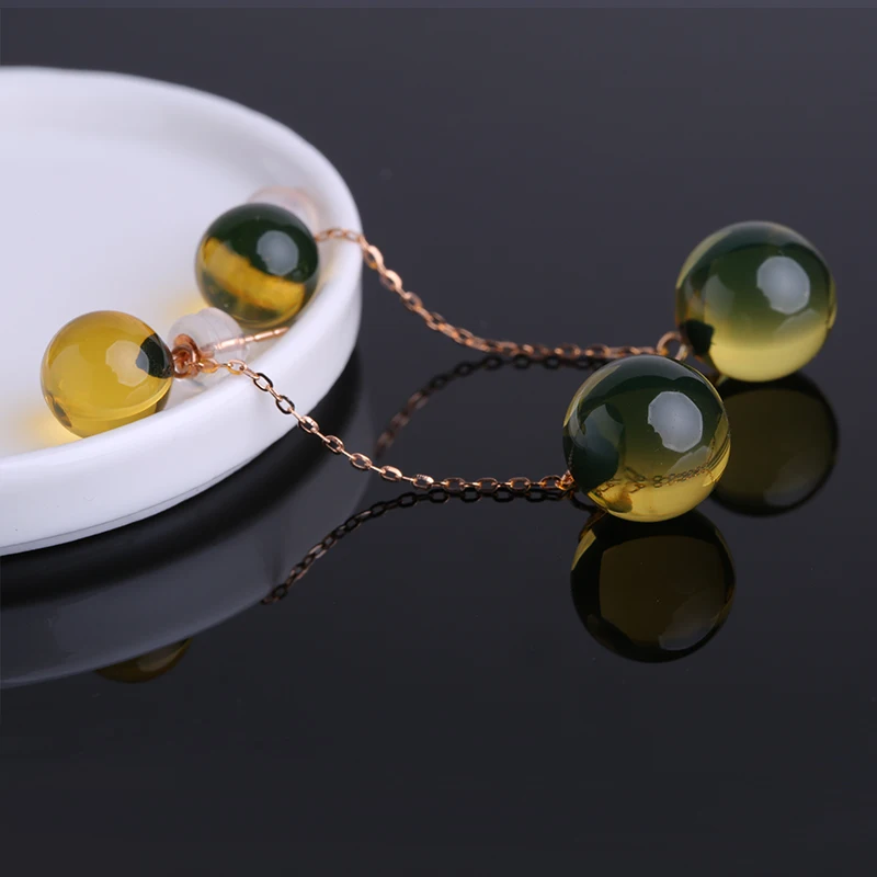 

Robira New Style High Quality 18K Gold Earrings Drop Real Natural Blue Amber Long Earrings for Women Fine Jewelry Wholesale