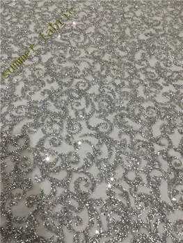 

French Net Lace fabric for evening dress hot sale glued glitter French tulle Material Net Lace fabric