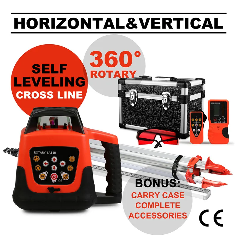 

ROTARY RED LASER LEVEL+TRIPOD+STAFF LAYOUT TOOL REMOTE CONTROL 5 DEGREE RANGE