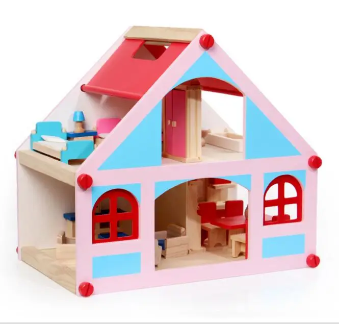 39x26x36 см детский деревянный кукольный дом ролевые игрушки/Детская деревянная кукольная вилла с миниатюрной мебели и марионетки подарок на день рождения