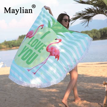 

Flamingo lovely Cartoon Microfiber Round Beach Towel Bath Towel Yoga Mat Large for Adults Kids Toalla tassel Printed T266