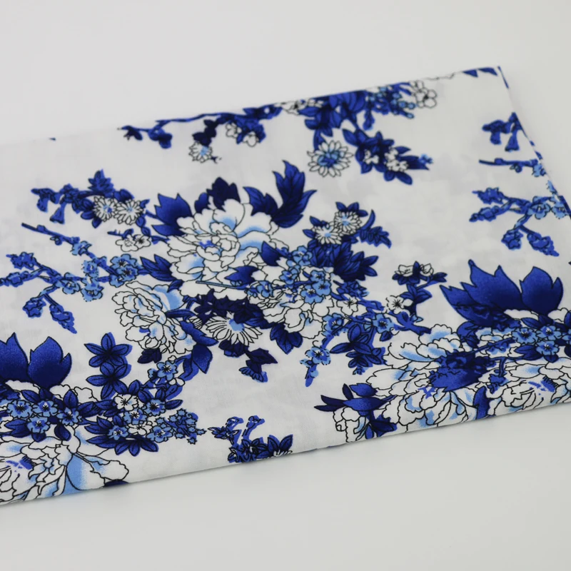 100 см* 140 см китайский синий белый цветок ткань этнический швейный материал ВИСКОЗА