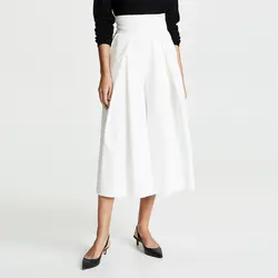 Белые приталенные с широкими штанинами бриджи для женщин женские весна-осень, деловой стиль элегантные плиссированные обрезанные брюки