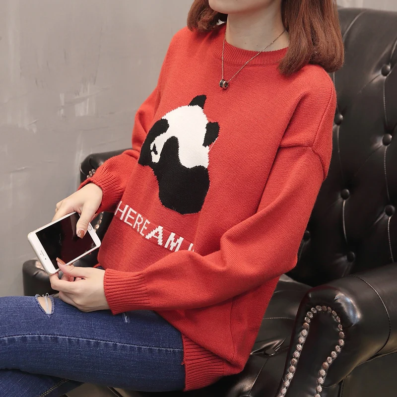 

MUMUZI New Autumn Knit Sweater Women 2018 Fashion Panda Loose Warm Pullover Women College Casual Long Sleeve Winter Sweaters
