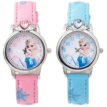 

Fashions girls cartoon queen princess big diamond leather watches kids children girl quartz Children's Day gift party watches