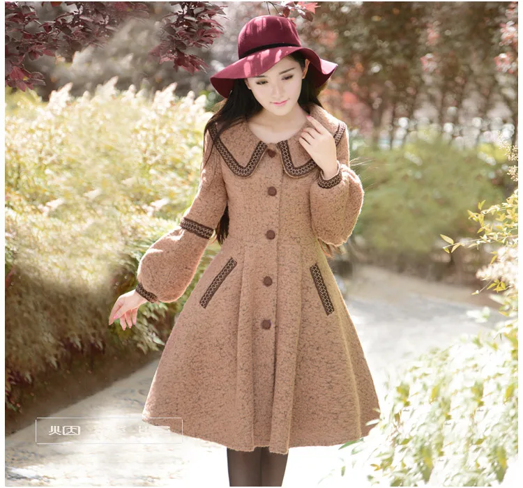 

2019 Winter New Women's Original Elegant Slim Woolen Coat Turn Down Collar Single Breasted Woolen Blends Coat