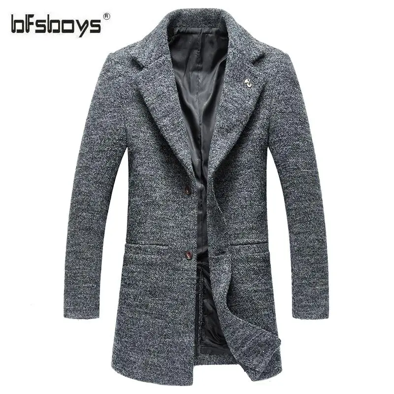 BFSBOYS Freeship Men Winter Jacket Wool Dark Grey Men Short Woolen