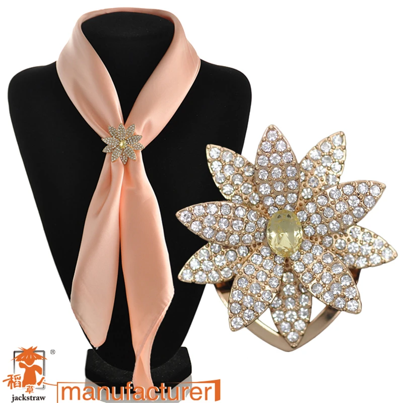 Fashion Luxury rhinestone crystal flower silk scarves buckle Dual shawl