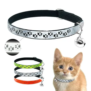 

Safety Florescence Cat Collar Puppy Cat Cute Paw Print Necklace With Bell For Small Cats Dogs Kitten