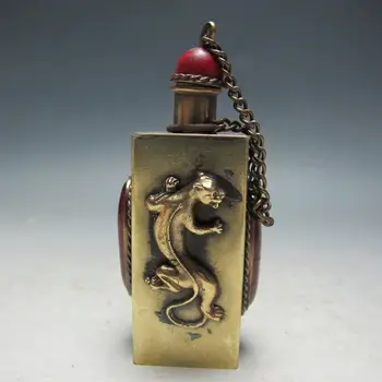 

Chinese Handwork Titel Silver Inlay Gemstone Snuff Bottles