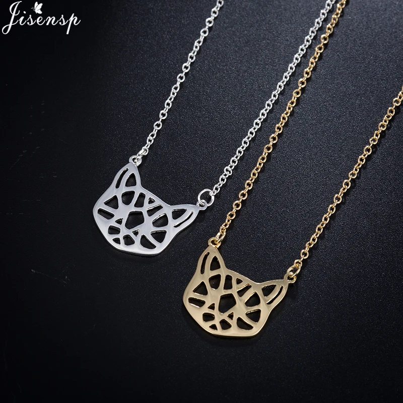 

Jisensp Fashion Origami Cat Face Necklace Cute Animal Jewelry for Pets lovers collares kitty Necklaces & Pendants for Girls