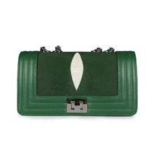 Модные дизайнерские настоящая кожа ската кожа темно-зеленый женская небольшой лоскут сумка, сумка на плечо леди один сумка через плечо