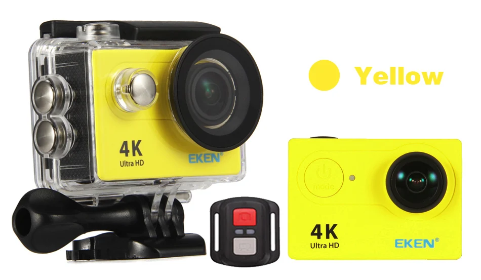 eken H9 H9R со сверхвысоким разрешением Ultra HD, 4K 30fps экшн Камера с водонепроницаемым чехлом и возможностью погружения на глубину до 30 м 2-дюймовый ЖК-дисплей Экран пульт дистанционного управления Wi-Fi Go Extreme pro спортивные Камера - Цвет: H9r Yellow