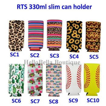 

100Pcs Personalized Neoprene Can Cooler for 330ml Cheetah Slim Can Holder Sunflower Baseball Pattern Beer Soda Water Can Cover