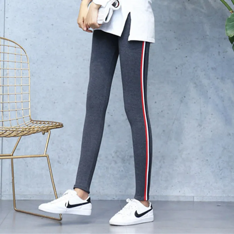 2023 Quality Cotton Leggings Side Stripes Women Casual High-stretch Leggings Pants High Waist Fitness Leggings Female