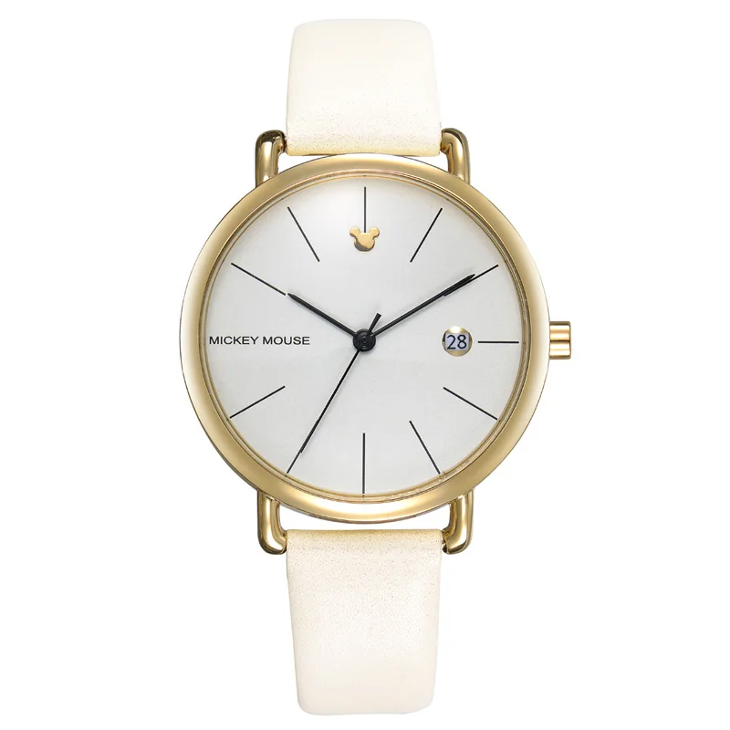 Disney бренд новые детские часы мужские часы модные крутые простые наручные часы для мальчиков и девочек любителей Микки Маус подарок кожаные часы - Цвет: WHITE-big   OPP PACK