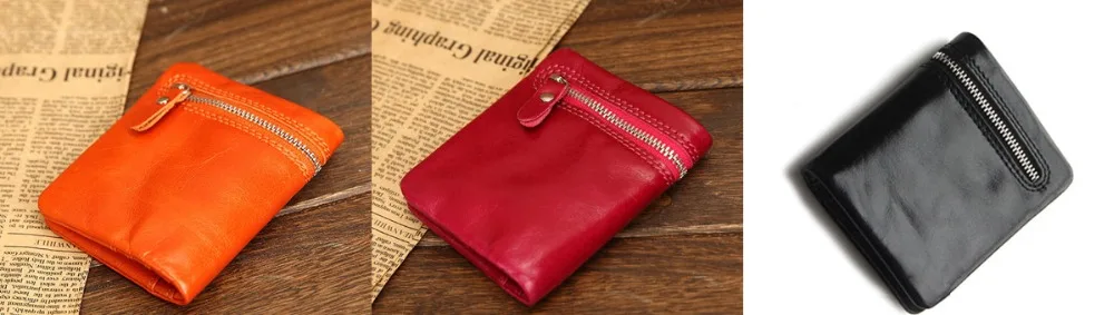 Fashion Oil waxed Genuine Leather Wallet for Women Simple Stye Women's Luxury Real Leather Wallet with Zipper  (20)