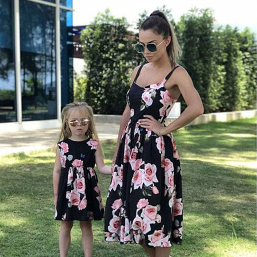 

Summer Mommy Me Children Girls Sleeveless Floral Print Princess Dress Family Clothes Cotton Daily Dress Bohemian Dress 2019 #SS