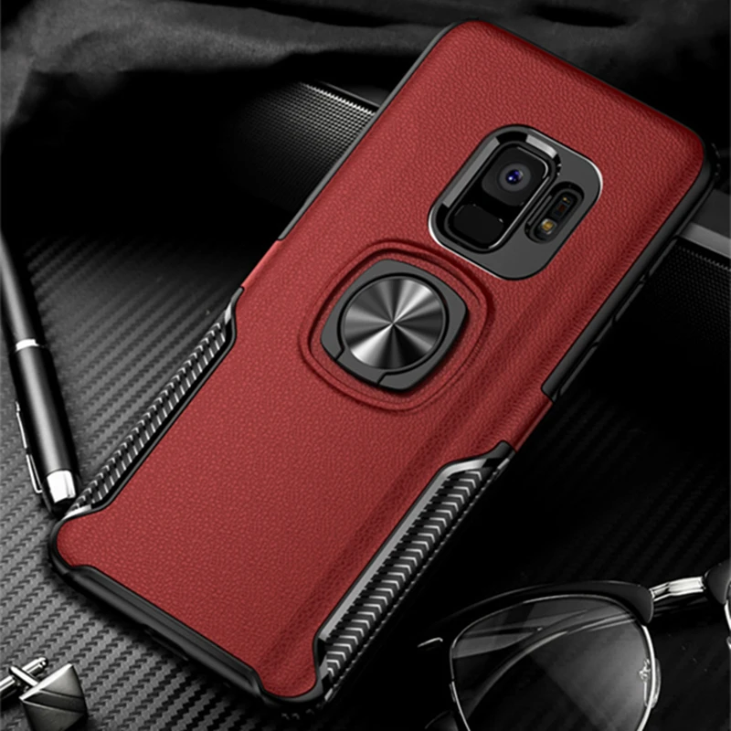 

Invisible Bracket Case For Samsung S10e S9 S8 Plus Case FingerRing Cover For Note 8 9 Magnetic Stand Holder Rugged Silicon Funda