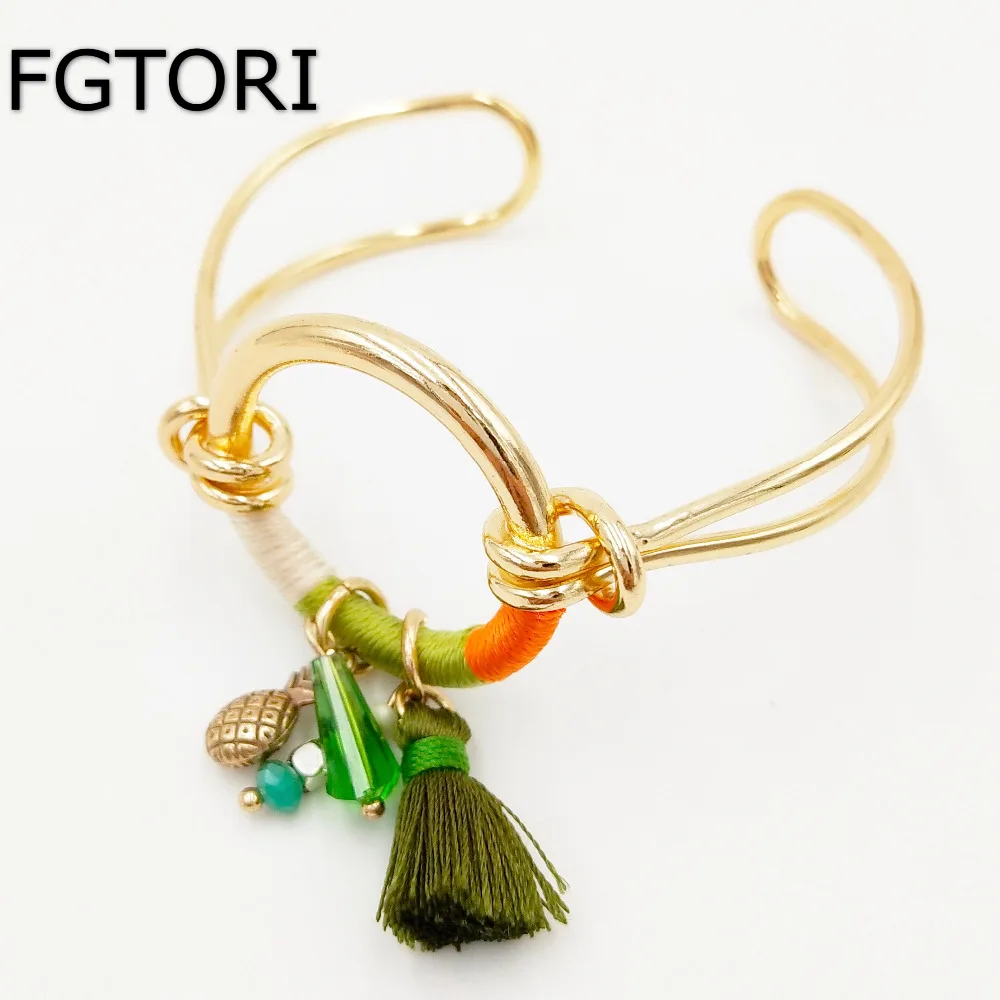 FGTORI Новый Модный богемный золотой кулон с ананасом браслет для женщин ювелирные