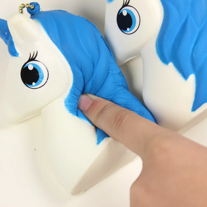 kawaii Squishy Jumbo 10.5cm Blue Unicorn Horse Squishy Slow Rising Stress Relief Toy Squeeze Phone Strap Squishi Kid Juguetes