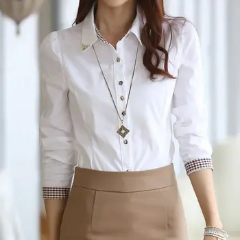 

OL White Blouse Long Sleeve Turn-down Collar Formal Elegant Ladies Female Shirt Blouse Ladies Tops