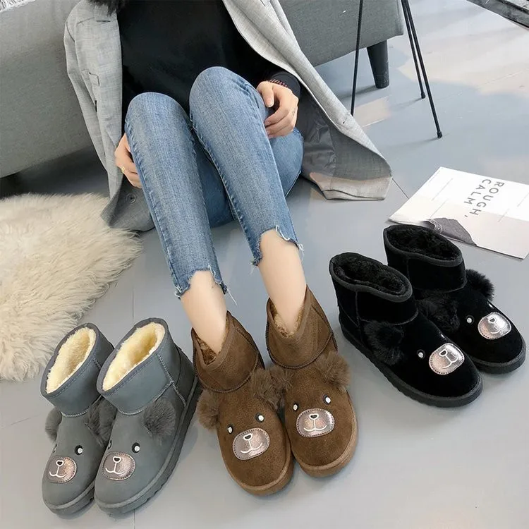 

2018 winter new sleek minimalist cartoon snow boots women comfortable plus velvet warm flat casual boots.