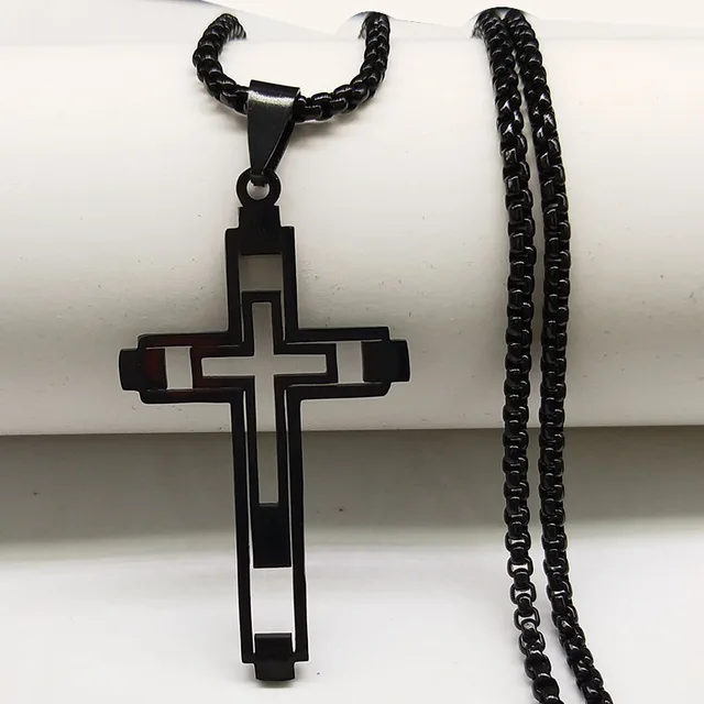 Gothic Cross Necklace Silver Big Cross Pendant Grunge