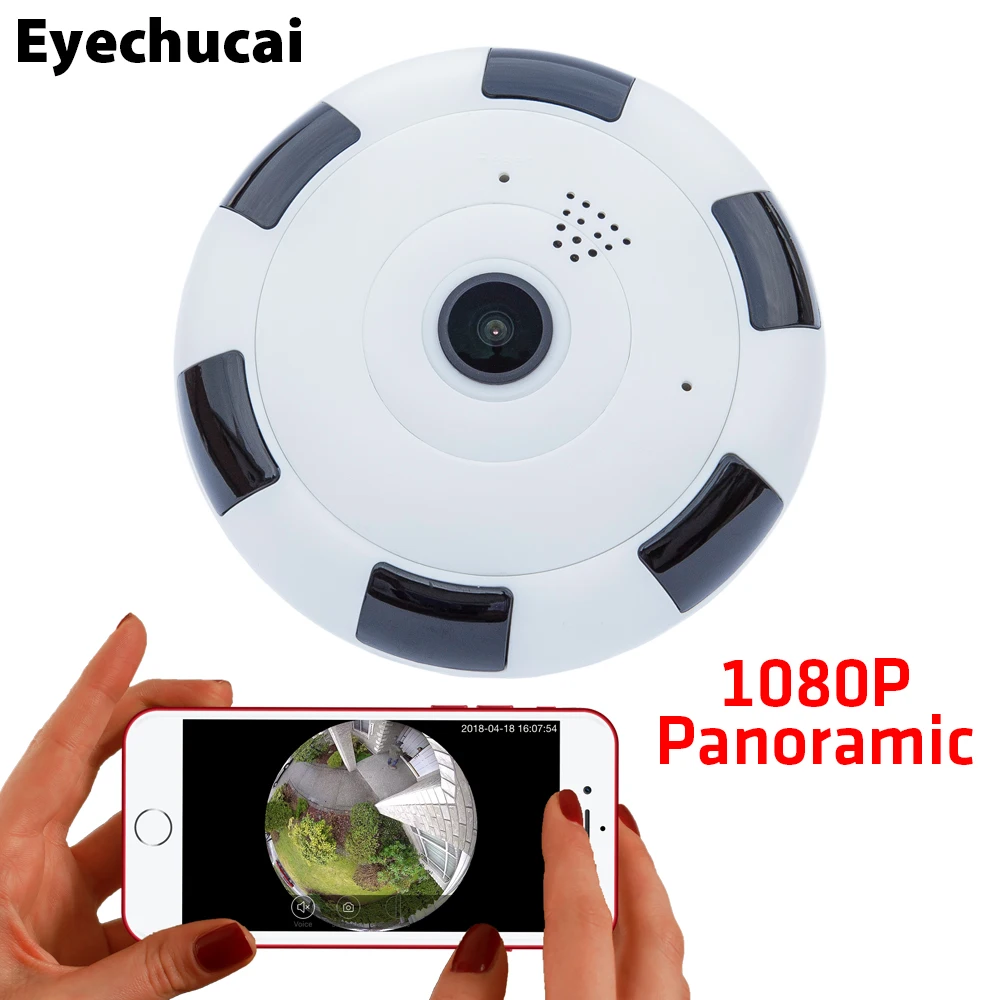 

360 View Panoramic wifi camera 1080P V380 app mini dome IR home security smartphone cam TF card recording remote playback