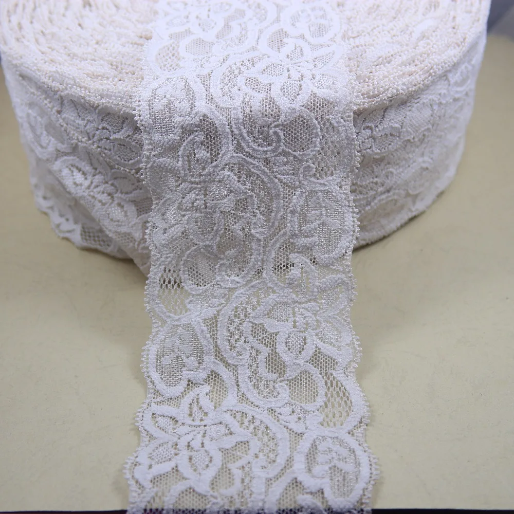 

clearance 60 yards 75mm width khaki white Elastic Stretch Lace trim sewing garment accessories DB11