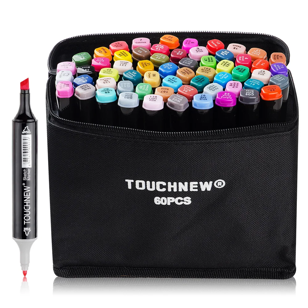 

TOUCHNEW Dual Head Art Marker Pen Set 30/40/60/80 Color Oily Alcohol-based Sketch Markers Cartoon Design