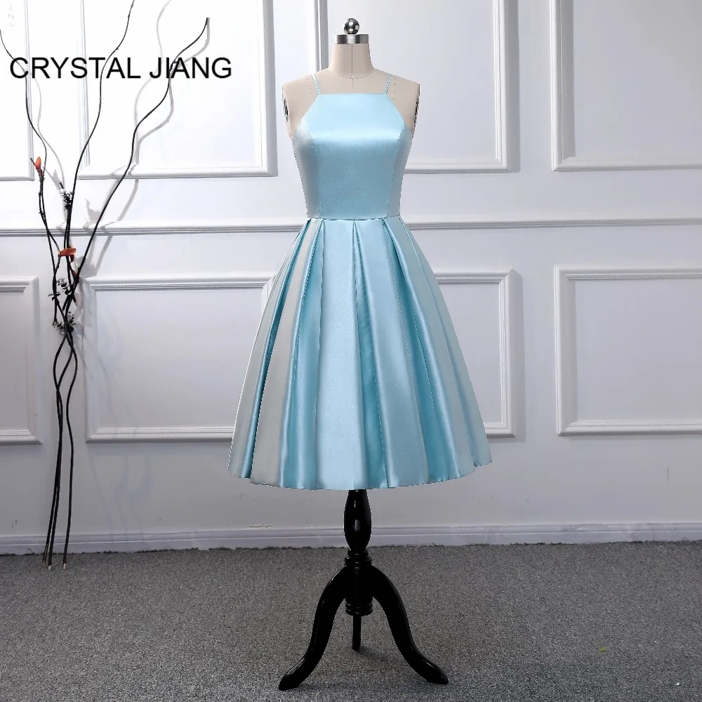 Кристалл Цзян 2019 Дешевое платье подружки невесты ТРАПЕЦИЕВИДНОЕ атласное платье для свадебной вечеринки длиной до колена простое
