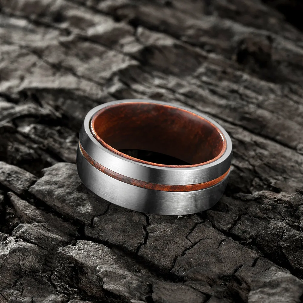TIGRADE 6/8 мм Титан кольцо Для мужчин Для женщин обручальное кольцо из коричневого цвета из натурального дерева свободный крой купол серебро матовое покрытие рифленые кольца для пар